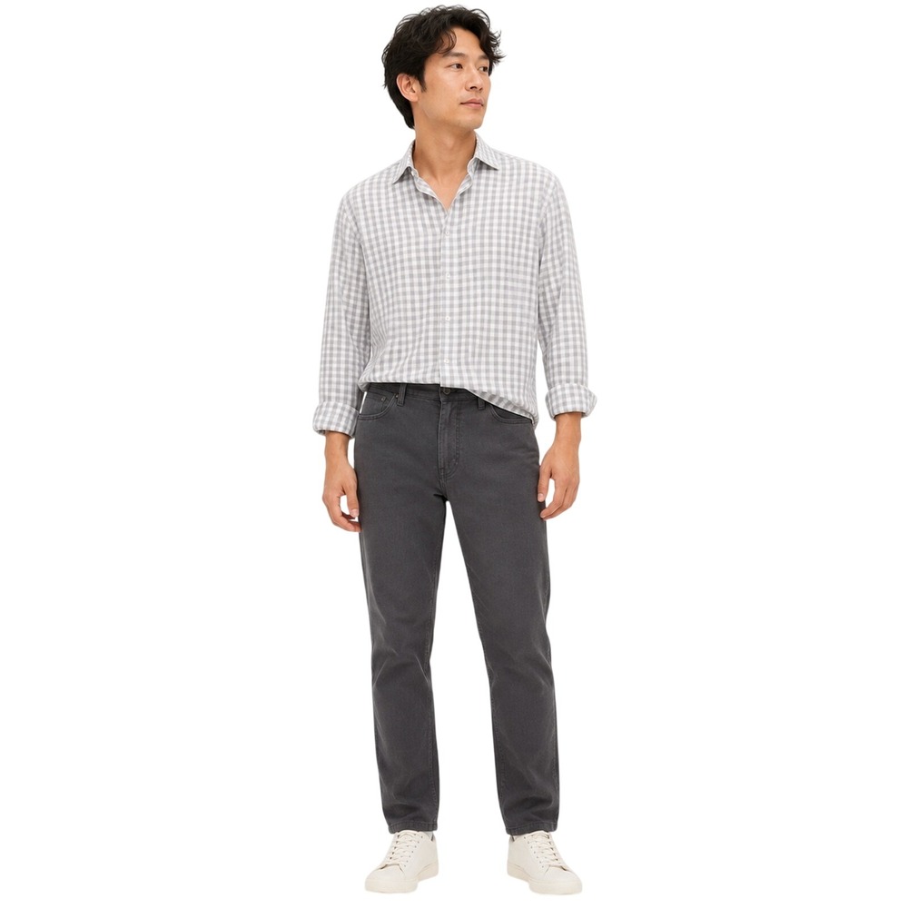 Ben Sherman Mens Grey White Gingham Long Sleeve Button Down‎ Shirt LARGE